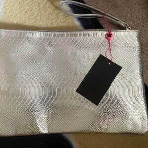 South Beach Exclusive snake embossed clutch in silver metallic NWT